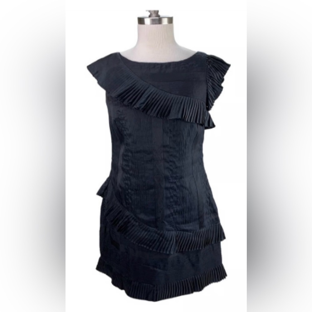 Frock! Tracy Reese | Size 0 | Linen Silk Asymmetrical Pleats Little Black Dress